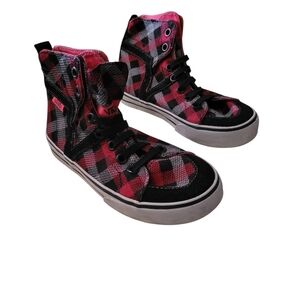Vans MISSY plaid Pink Black White Hightop Kids Sneakers Sz 13